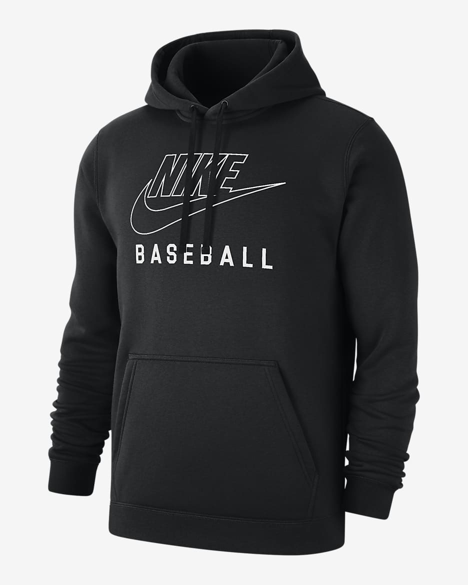 Nike Swoosh Club Fleece Men's Baseball Pullover Hoodie - Black