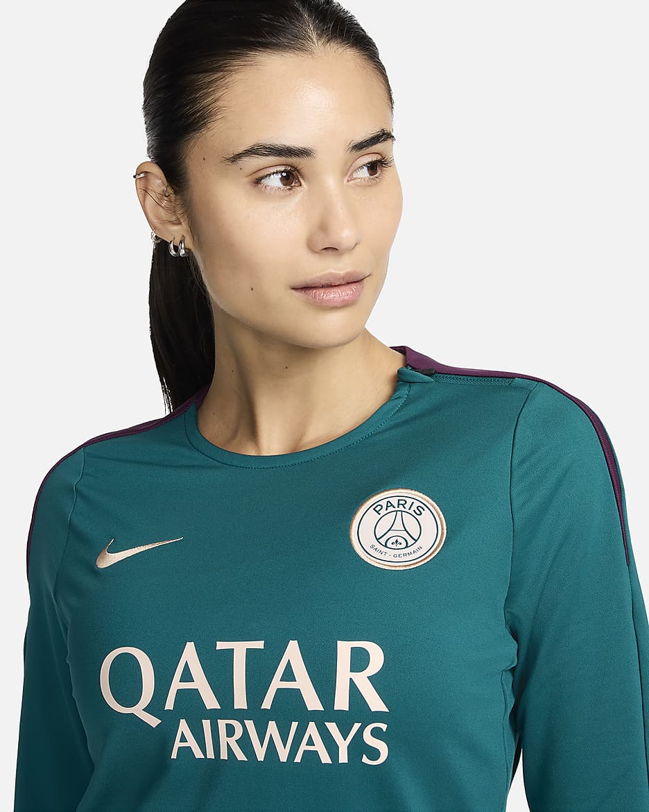 Haut de foot en maille à col ras-du-cou Nike Dri-FIT Paris Saint-Germain Strike pour femme - Geode Teal/Geode Teal/Bordeaux/Guava Ice