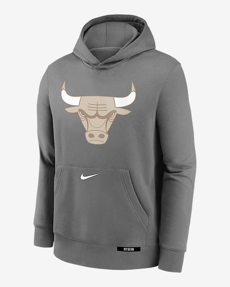 Sudadera con gorro sin cierre Nike de la NBA para niños talla grande Chicago Bulls Club City Edition - Gris acero oscuro