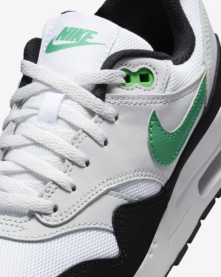 Tenis para niños grandes Air Max 1 - Blanco/Platino puro/Negro/Verde estadio