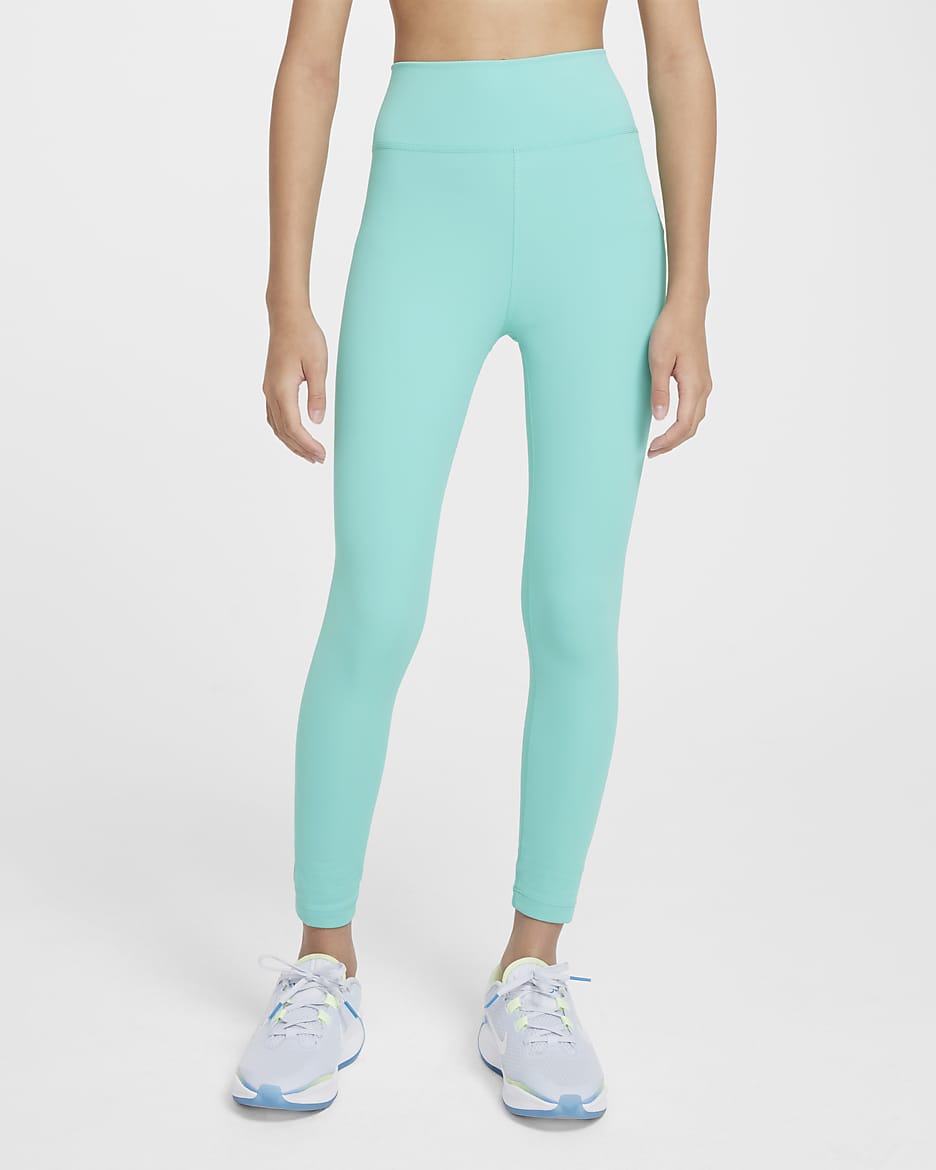 Nike One Big Kids' (Girls') Dri-FIT High-Waisted Leggings - Green Frost/White