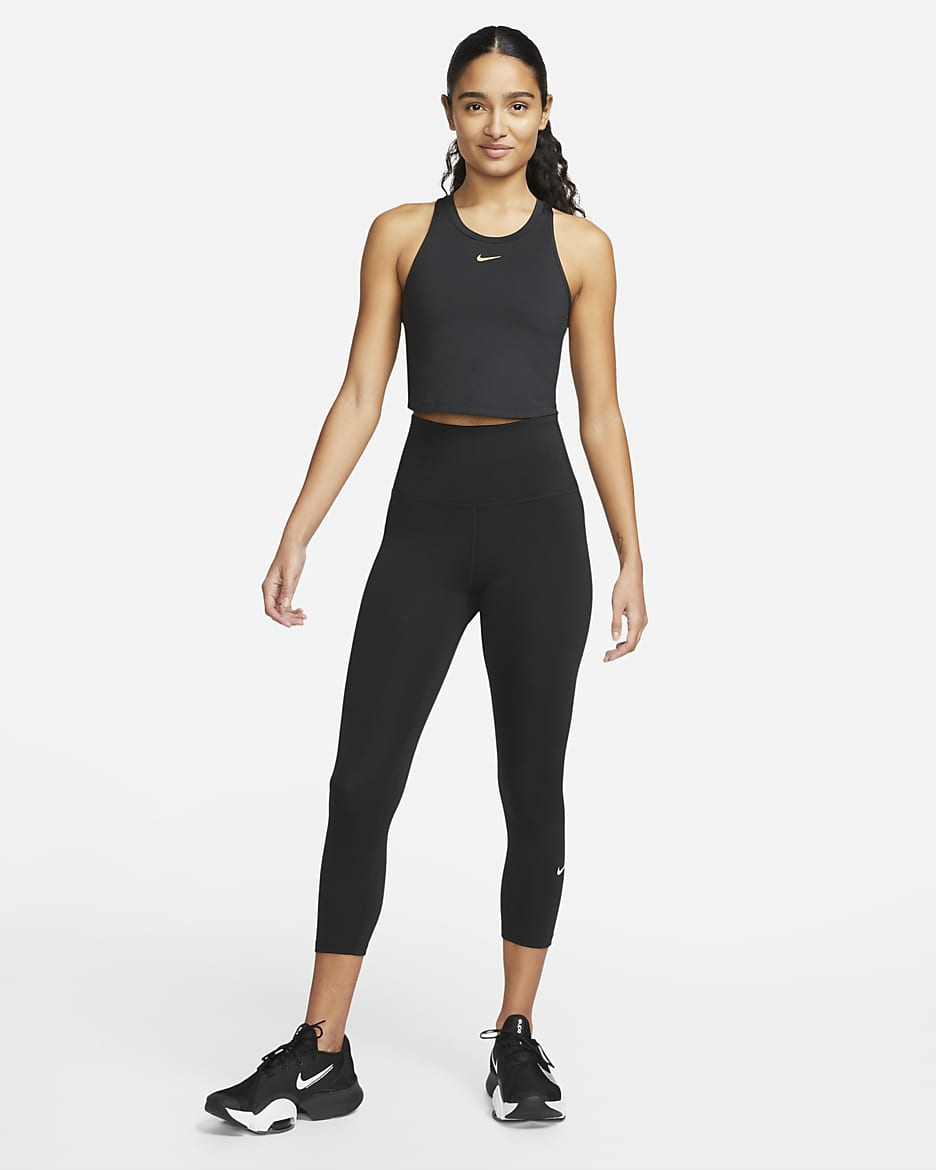 Leggings a lunghezza ridotta e vita alta Nike One – Donna - Nero/Bianco