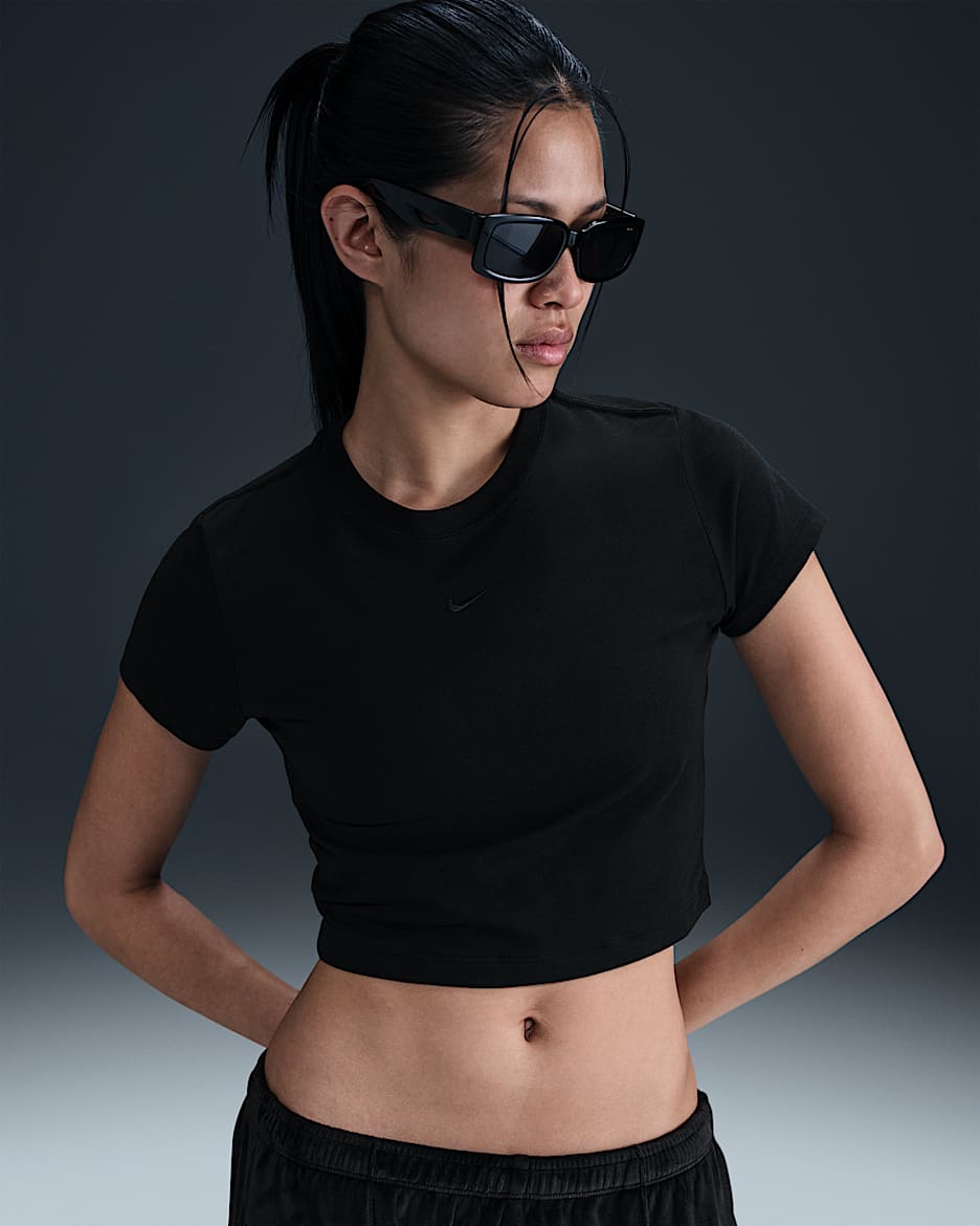 Playera cropped para mujer Nike Sportswear Chill Knit - Negro/Negro