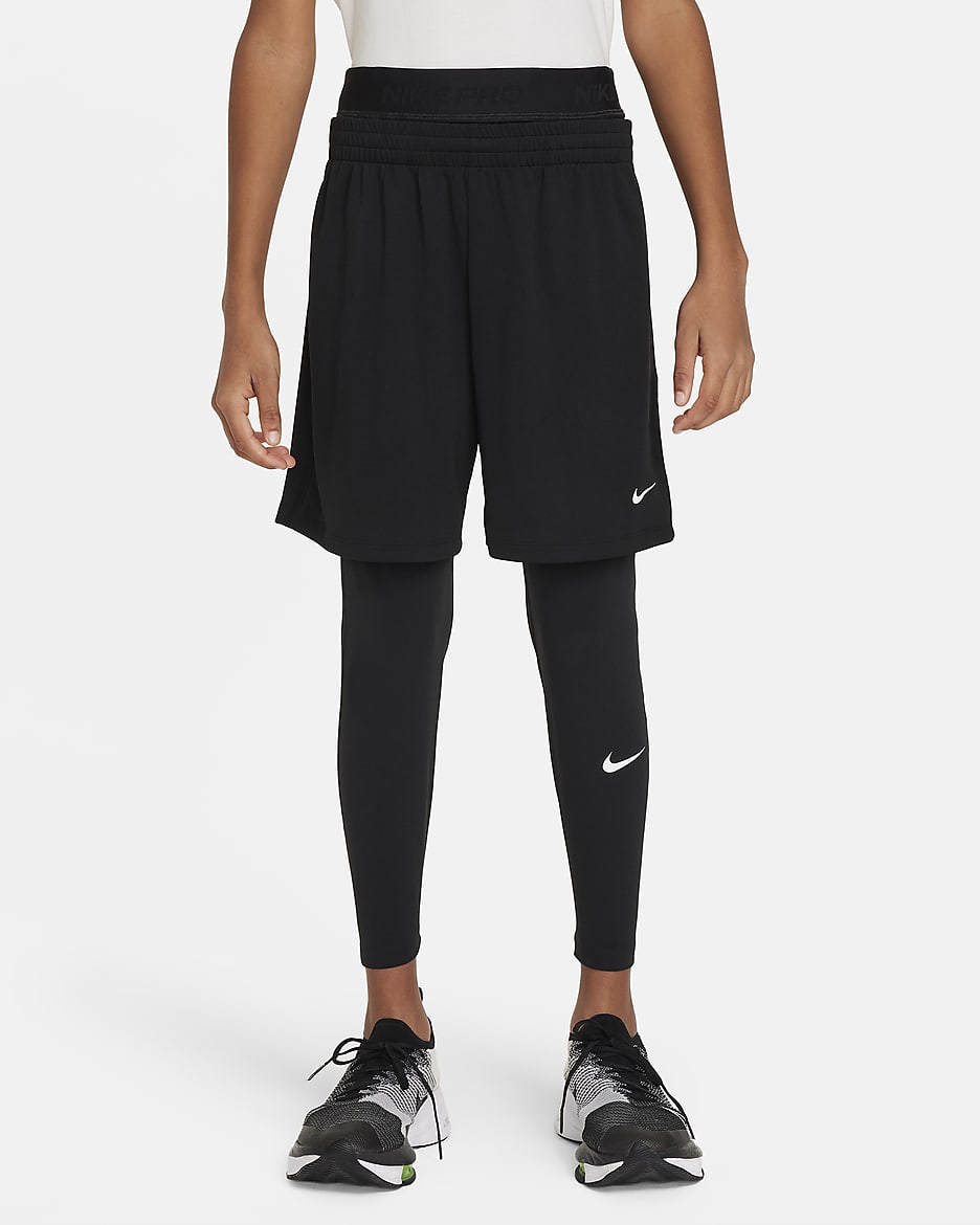 Legíny Nike Pro Dri-FIT pro větší děti (chlapce) - Černá/Černá/Bílá