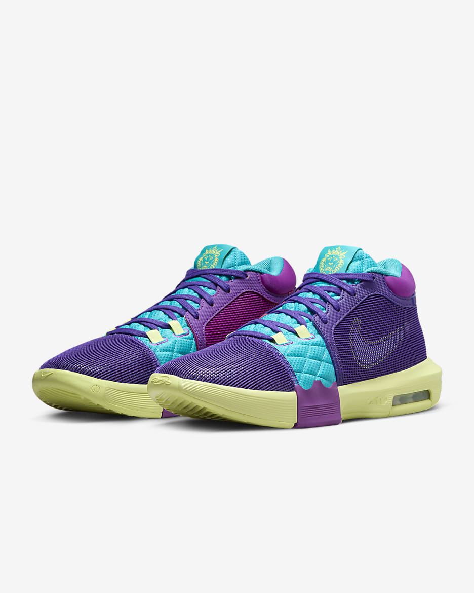 LeBron Witness 8 Basketball Shoes - Field Purple/Dusty Cactus/Light Lemon Twist/White