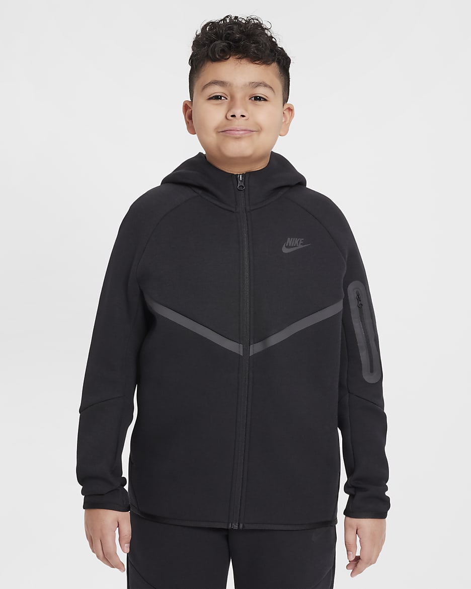 Felpa con cappuccio e zip a tutta lunghezza Nike Sportswear Tech Fleece (Taglia grande) – Ragazzo/a - Nero/Nero/Nero/Nero