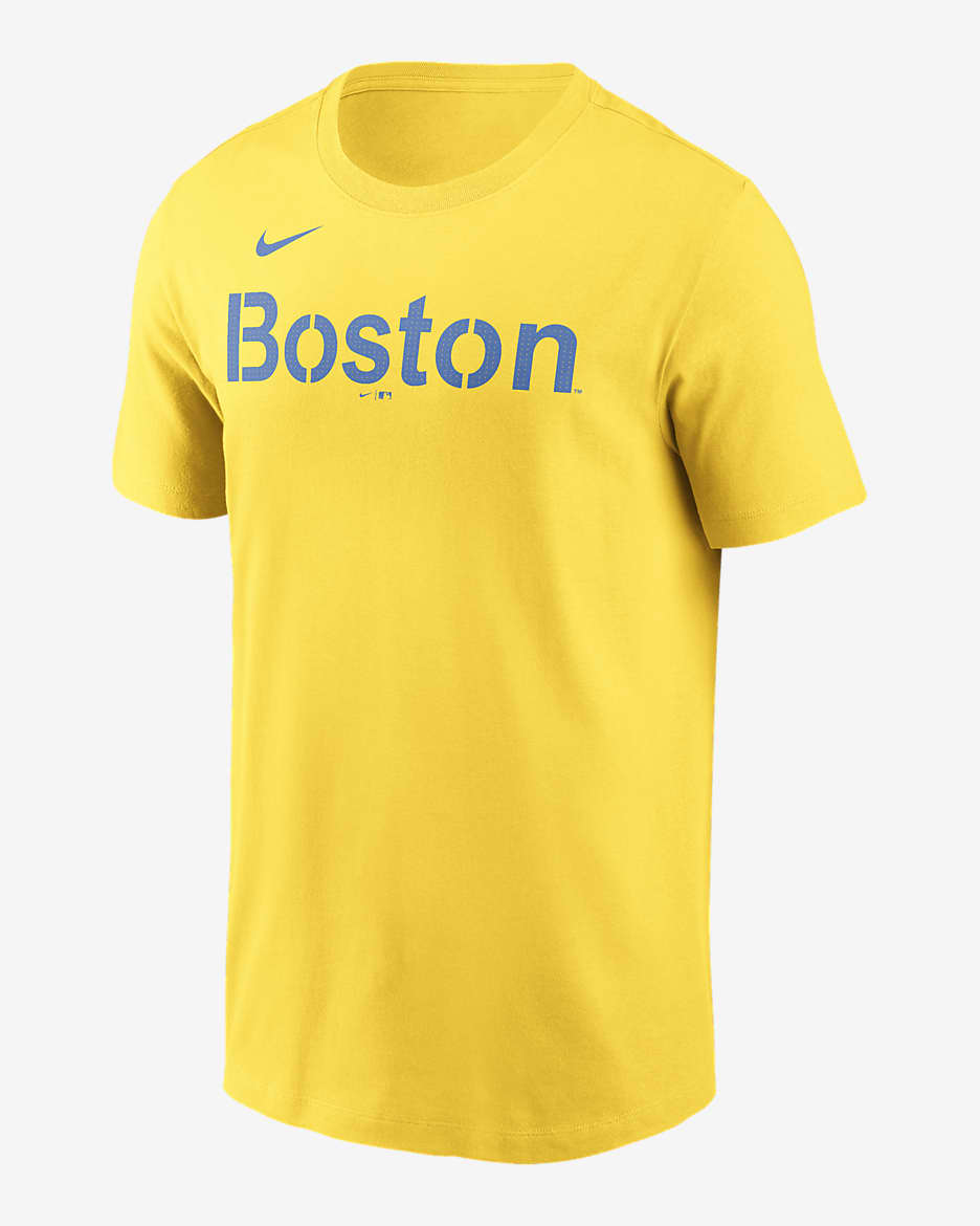 Playera Nike de la MLB para hombre Boston Red Sox City Connect Wordmark - Oro