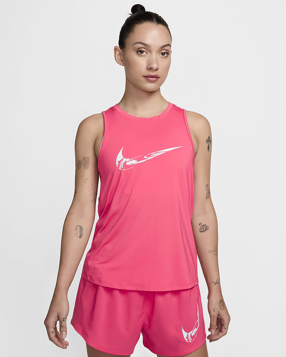 Dámské běžecké tílko Nike One Dri-FIT s grafickým motivem - Aster Pink/Glacier Blue