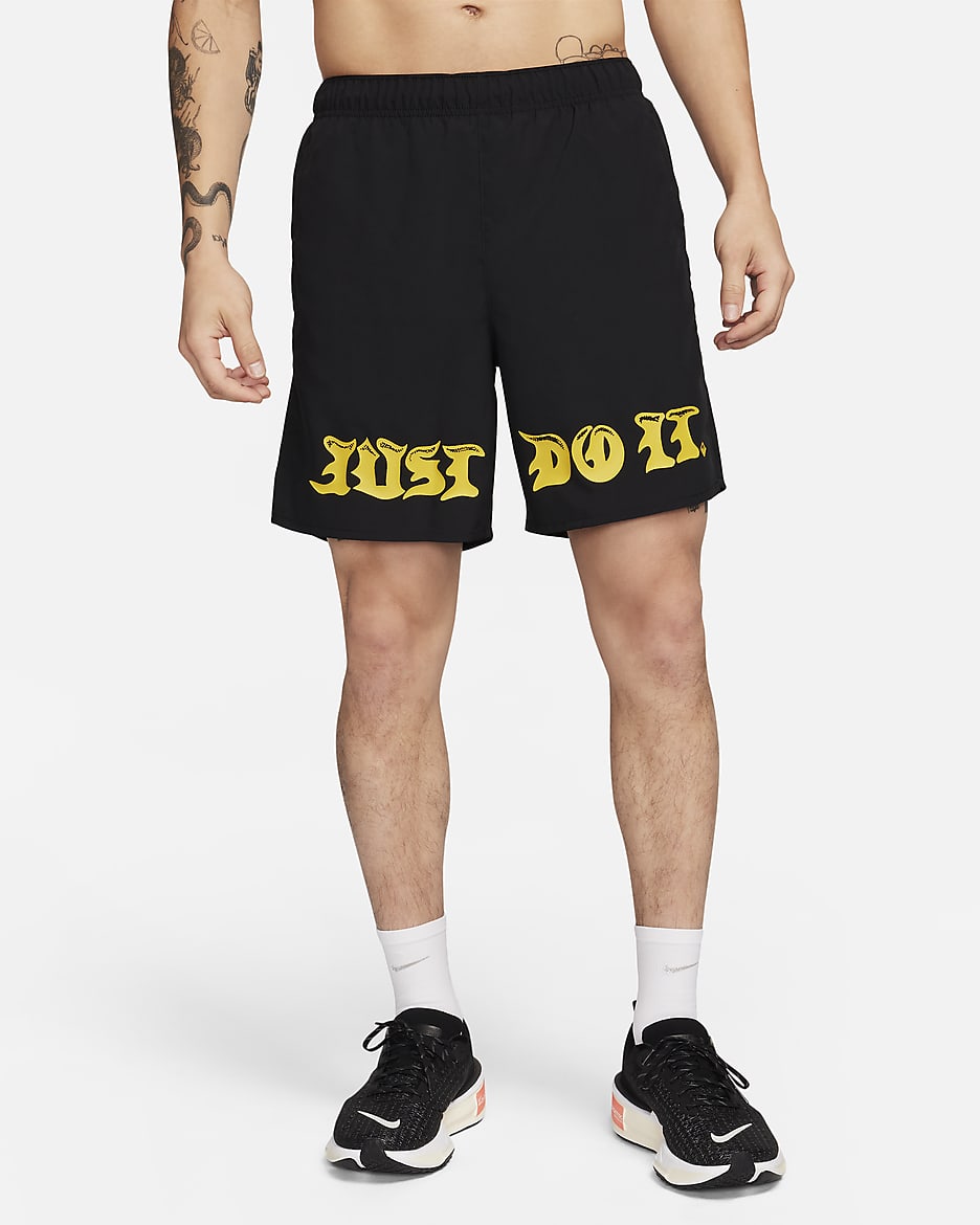 Nike Dri-FIT Challenger Men's 7" (18cm approx.) Unlined Running Shorts - Black/Black/Vivid Sulphur