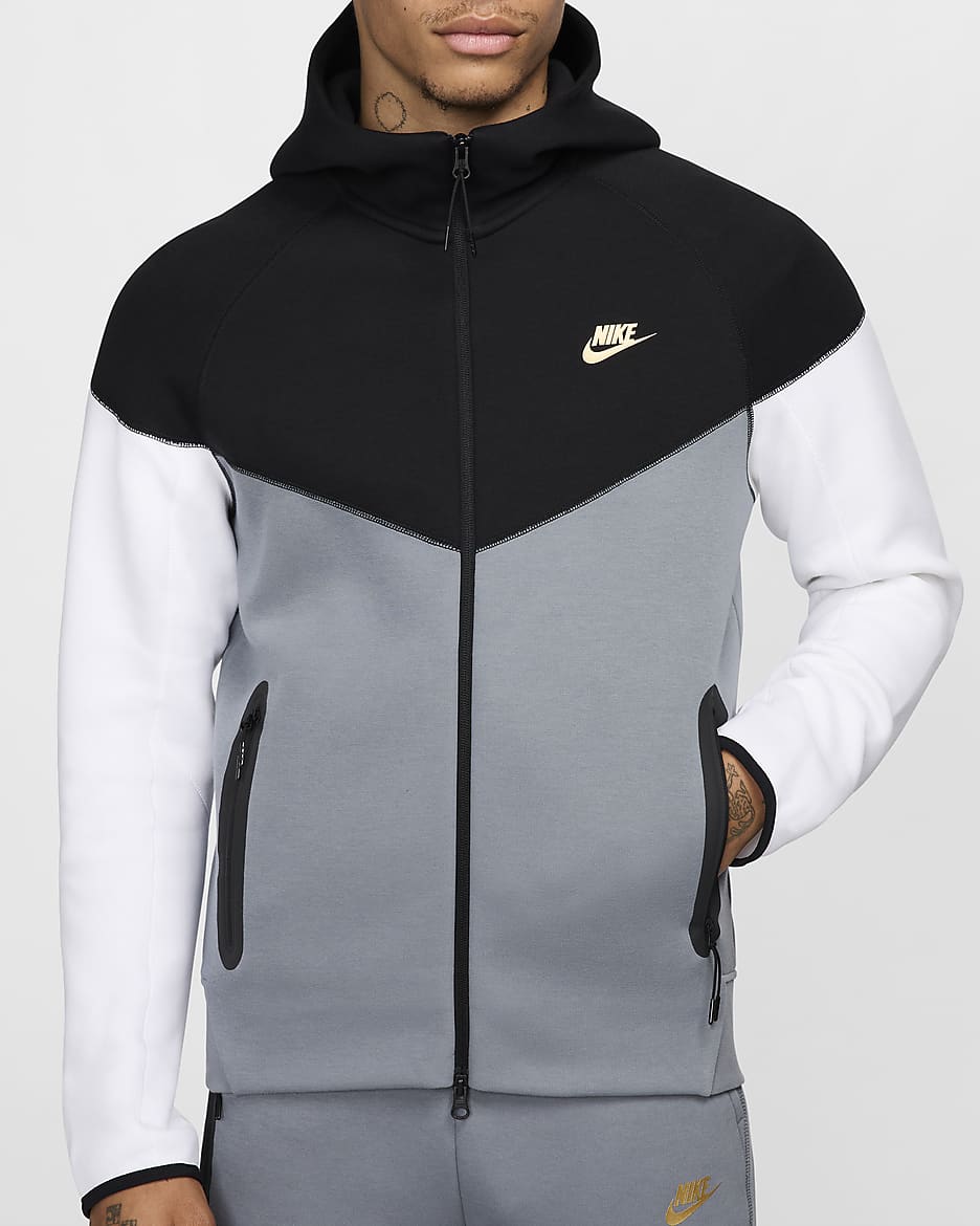 Nike Sportswear Tech Fleece Windrunner Dessuadora amb caputxa i cremallera completa - Home - Negre/Cool Grey/Blanc/Or metal·litzat