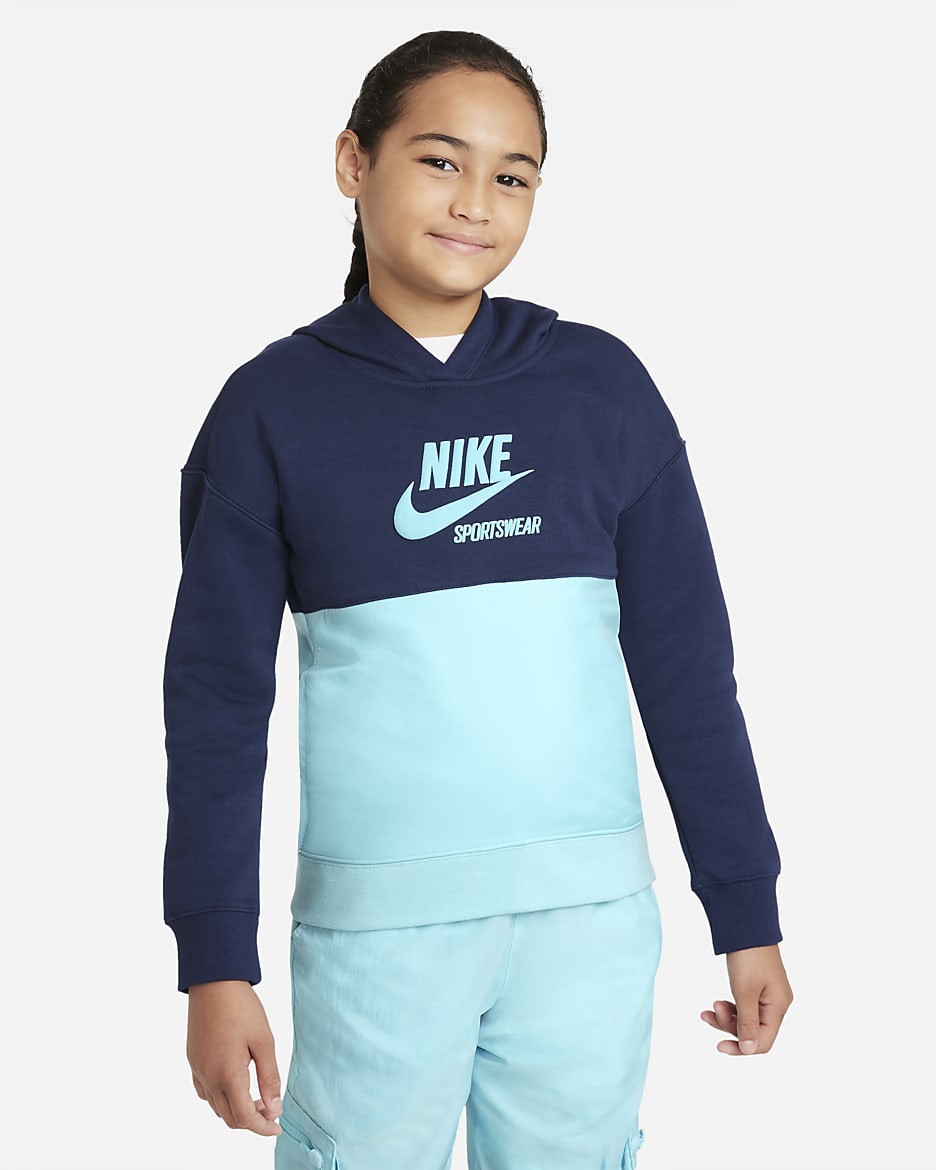 Sudadera con gorro de French Terry para niña talla grande Nike Sportswear Heritage - Azul marino medianoche/Copa/Copa