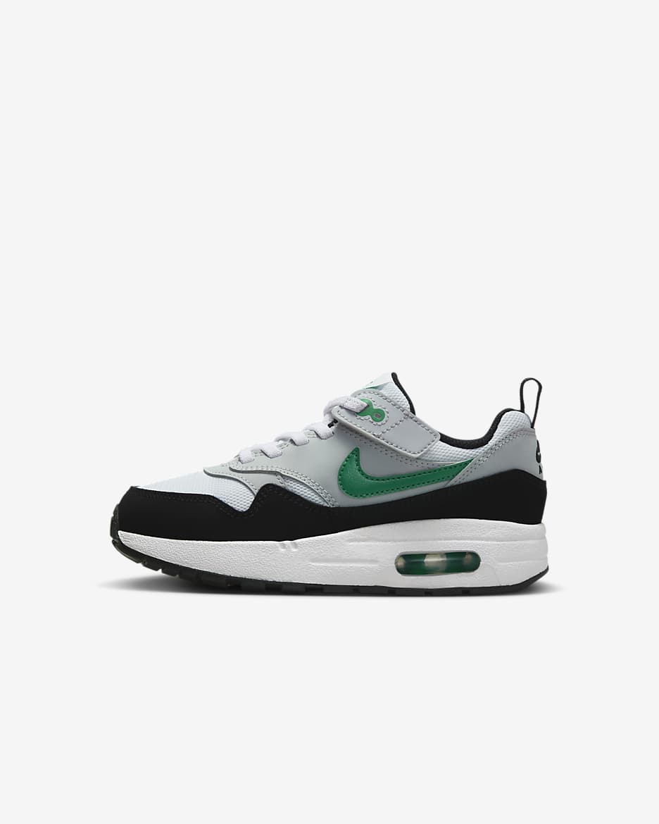 Nike Air Max 1 EasyOn kleuterschoenen - Wit/Pure Platinum/Zwart/Stadium Green