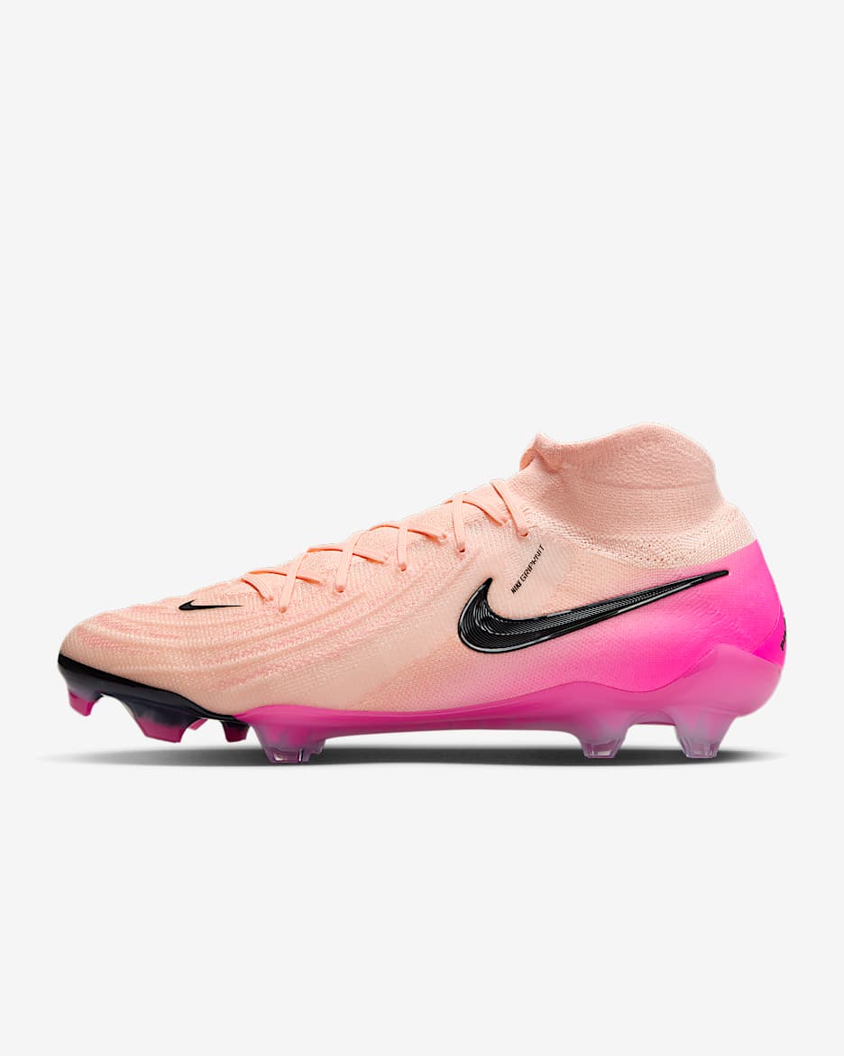 Tacos de fútbol FG de corte high Nike Phantom Luna 2 Elite - Tinte carmesí/Avalancha rosa/Negro