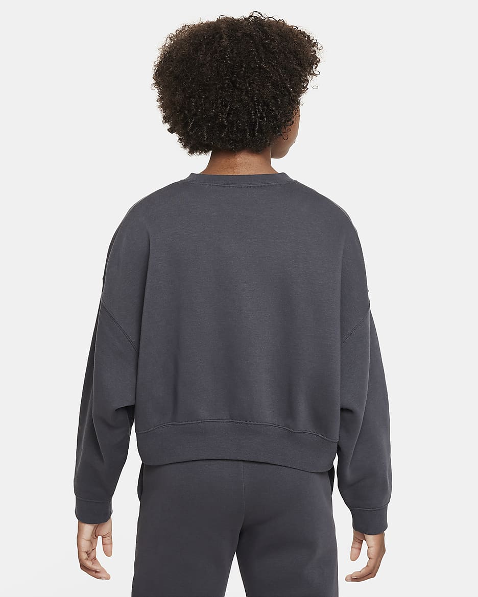 Nike Sportswear Big Kids' (Girls') Oversized Fleece Crew-Neck Sweatshirt - Anthracite