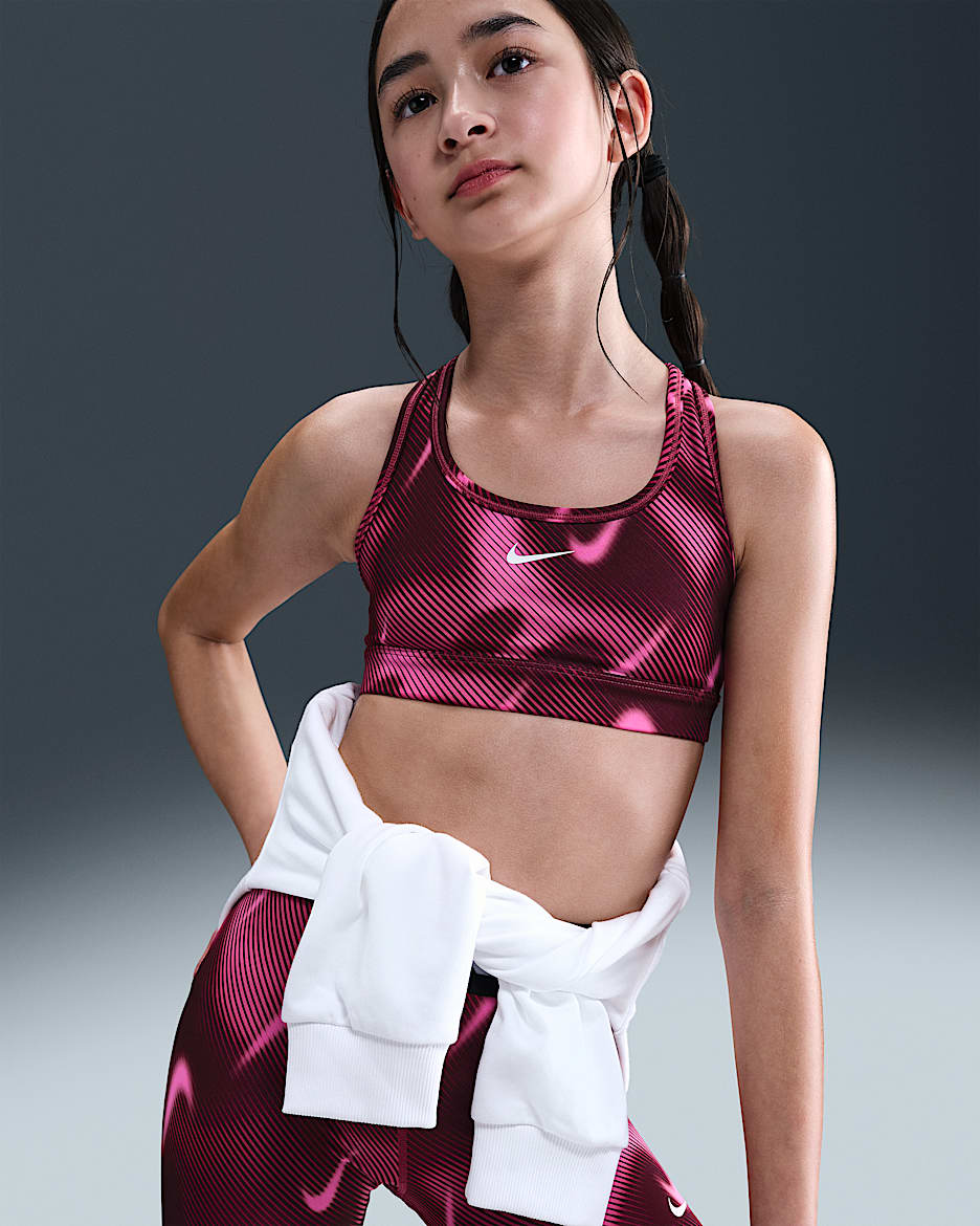 Nike Pro Swoosh Big Kids' (Girls') Sports Bra - Sweet Beet/White