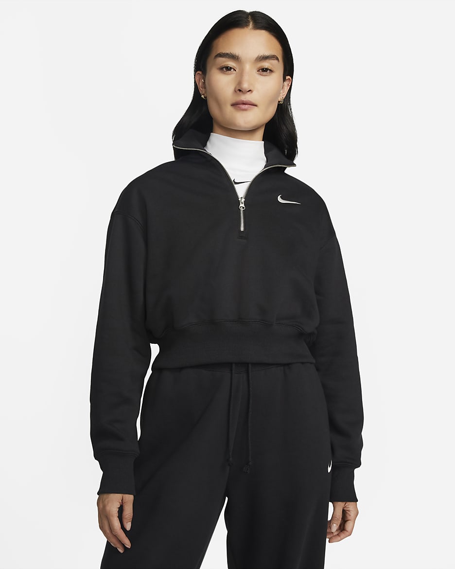 Nike Sportswear Phoenix Fleece Women's Oversized 1/2-Zip Crop Sweatshirt - Black/Sail