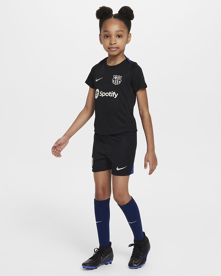 Koszulka piłkarska z krótkim rękawem dla małych dzieci Nike Dri-FIT FC Barcelona Academy Pro - Czerń/Noble Red/Deep Royal Blue/Light Orewood Brown