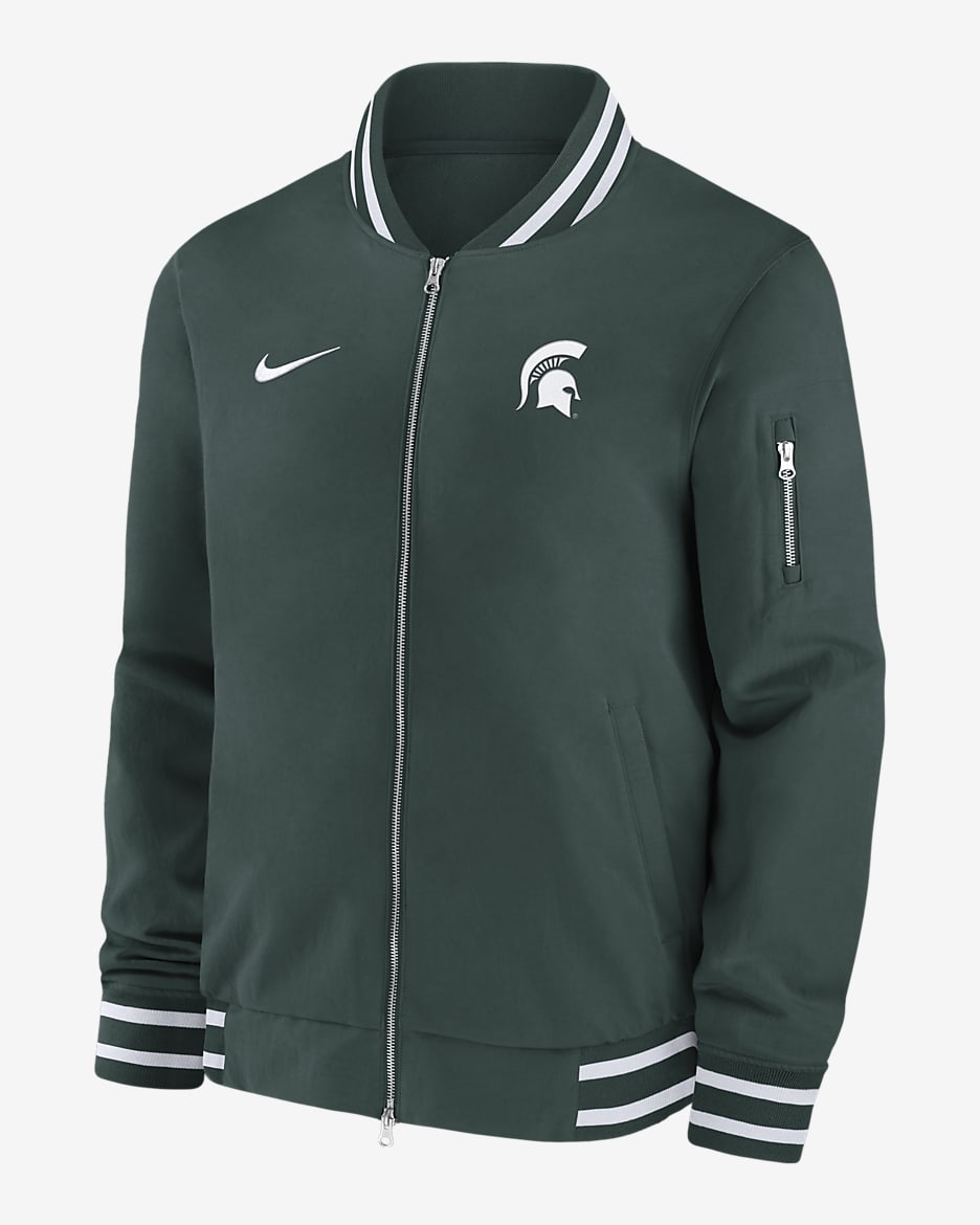 Michigan State Spartans Sideline Men's Nike College Full-Zip Bomber Jacket - Pro Green