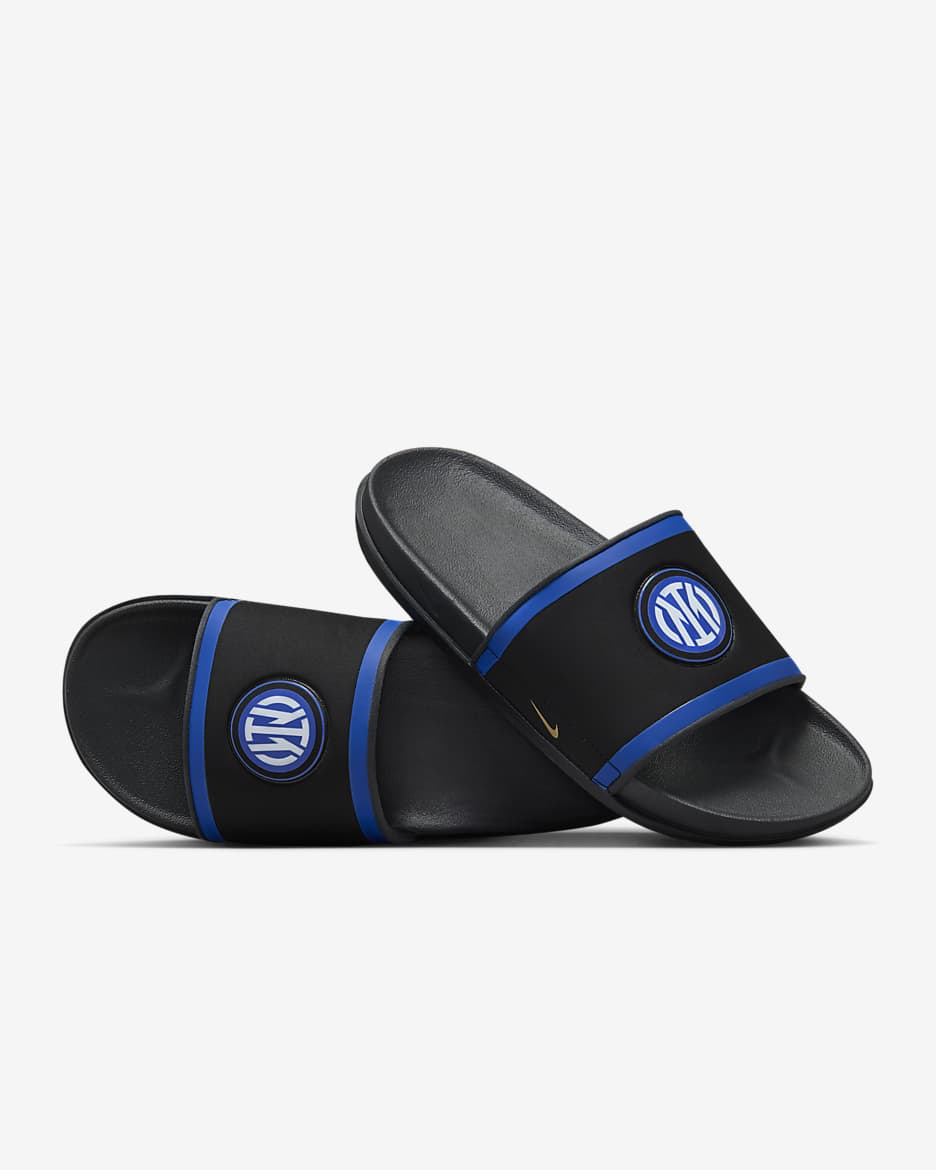 Nike Offcourt (Inter Milan) Soccer Slides - Black/Dark Smoke Grey/Lyon Blue/Team Bright Gold