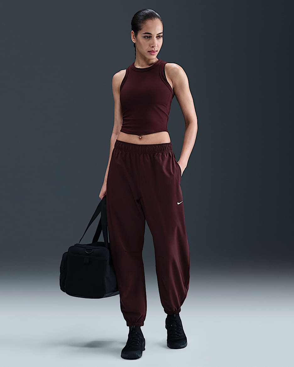 Nike One Women's Repel High-Waisted Woven Pants - Burgundy Crush/White