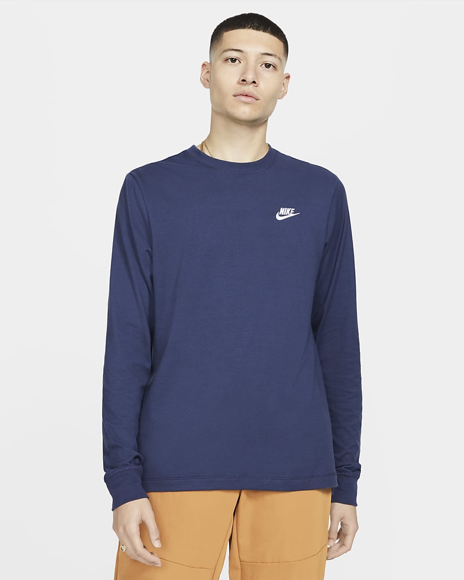 Nike Sportswear Club Men's Long-Sleeve T-Shirt - Midnight Navy/White