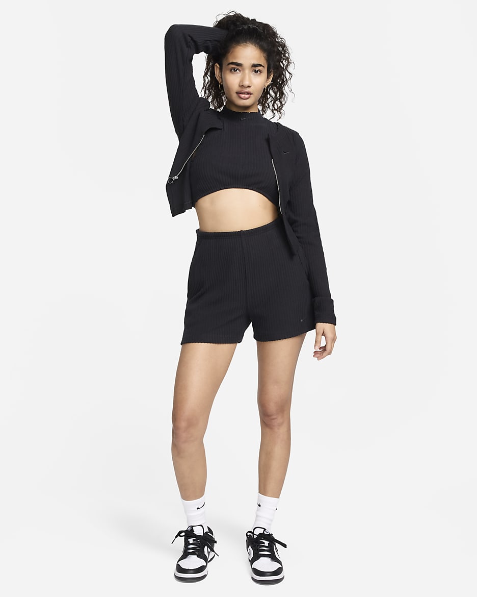 Short slim taille haute Nike Sportswear Chill Rib 8 cm pour femme - Noir/Noir