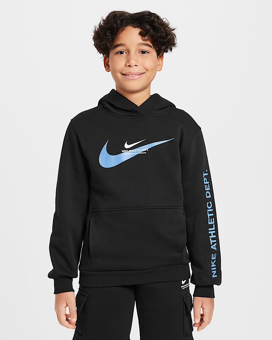 Flísová mikina s kapucí Nike Sportswear pro větší děti - Černá