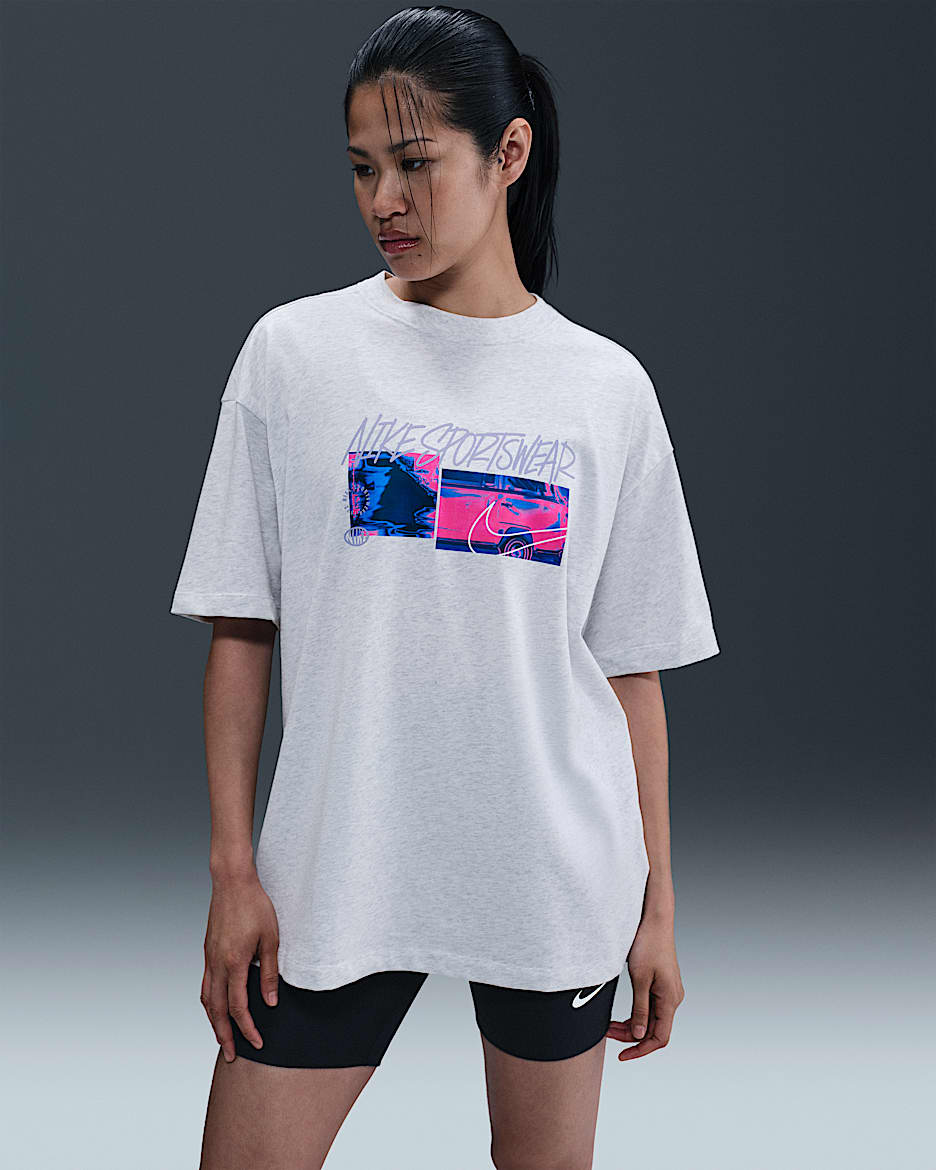 ナイキ スポーツウェア ウィメンズ オーバーサイズド Tシャツ - バーチヘザー/パープルドーン/サミットホワイト