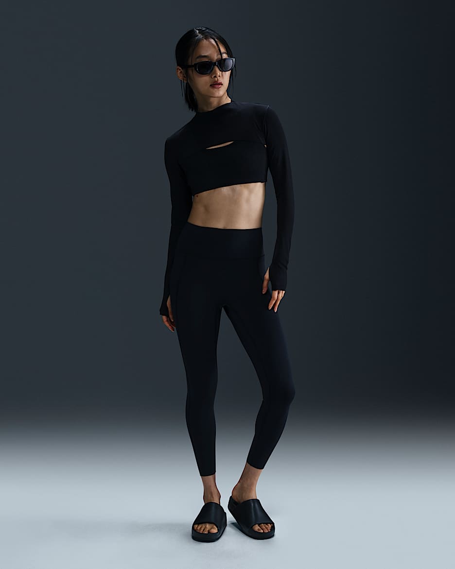 Nike Universa Women's Medium-Support High-Waisted 7/8 Leggings with Pockets - Black/Anthracite/Dark Smoke Grey