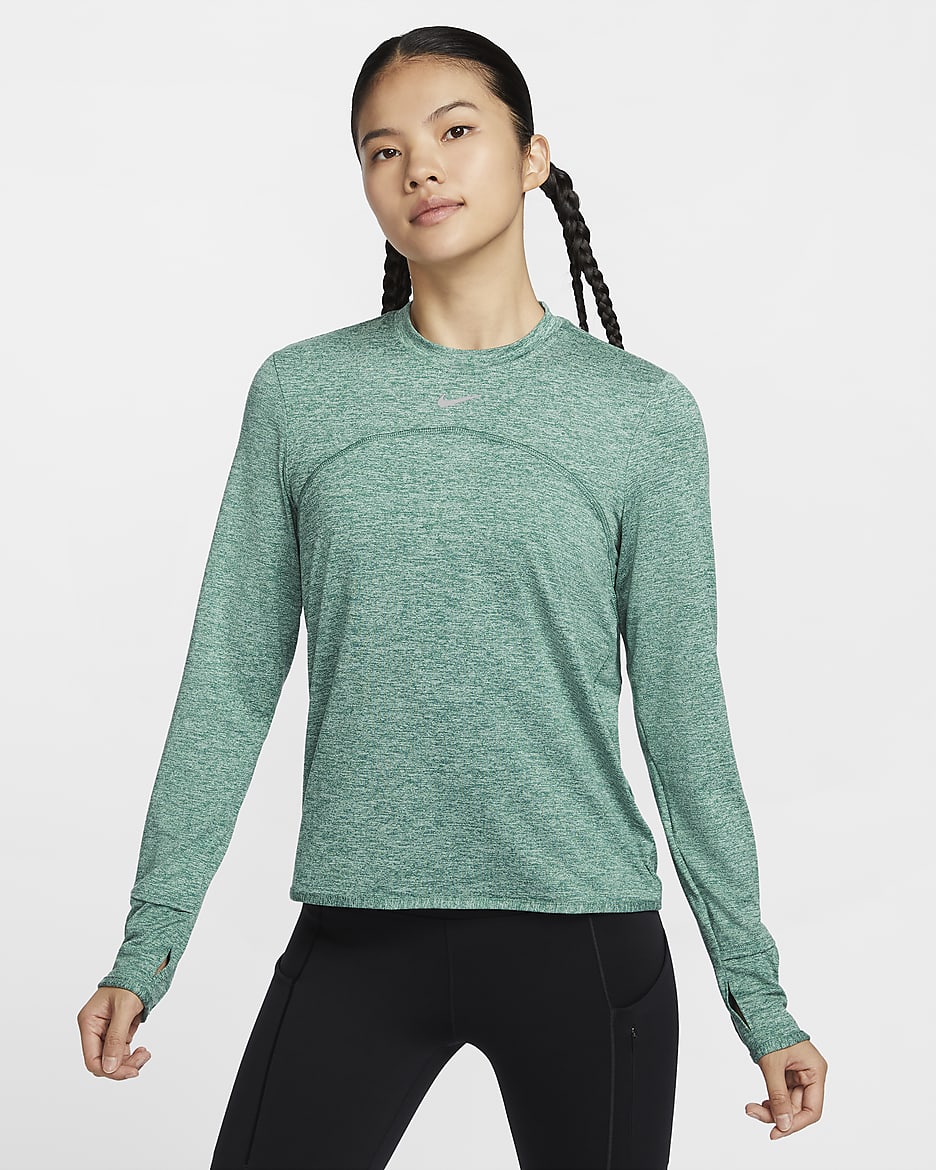 Nike Dri-FIT Swift UV Women's Crew-Neck Running Top - Bicoastal/Enamel Green/Heather