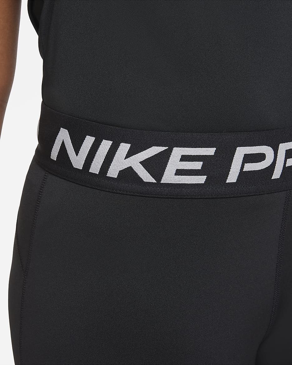 Nike Pro Dri-FIT-shorts til større børn (piger) (udvidet størrelse) - sort/hvid