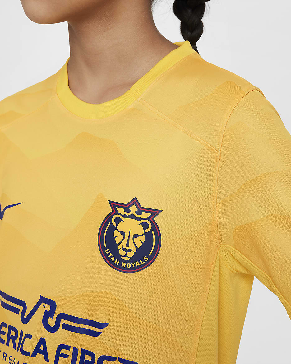 Jersey Nike Dri-FIT de la NWSL replica del Utah Royals local 2024 Stadium para niños talla grande - Amarillo universitario