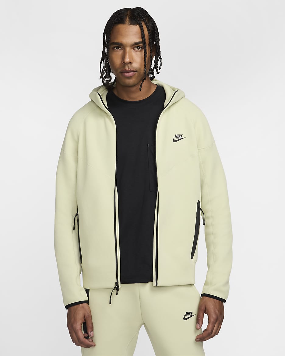 Huvtröja med hel dragkedja Nike Sportswear Tech Fleece Windrunner för män - Olive Aura/Svart