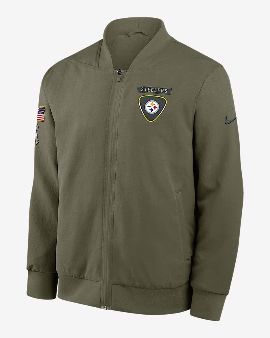 Pittsburgh Steelers Salute to Service Sideline Men's Nike NFL Full-Zip Bomber Jacket - Olive