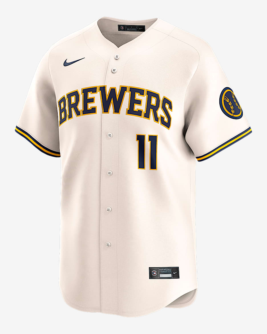 Jersey Nike Dri-FIT ADV de la MLB Limited para hombre Jackson Chourio Milwaukee Brewers - Crema
