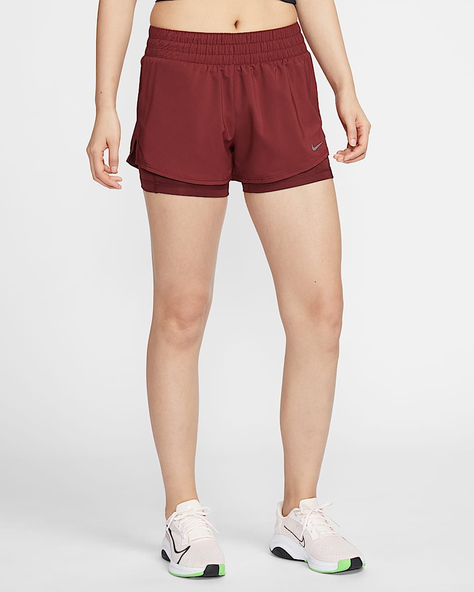 Nike Dri-FIT One 女款中腰 3" 二合一短褲 - Dark Team Red