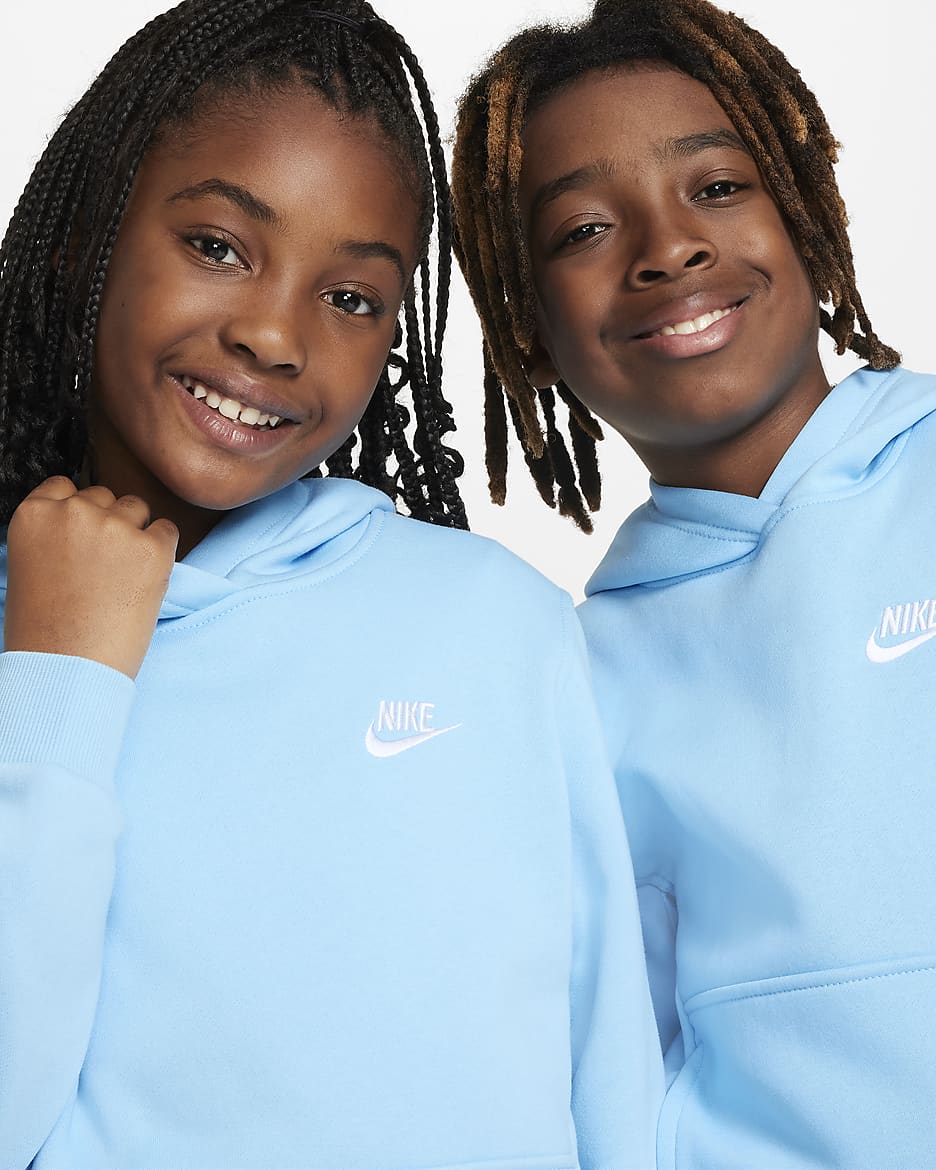 Nike Sportswear Club Fleece Big Kids' Pullover Hoodie - Aquarius Blue/White