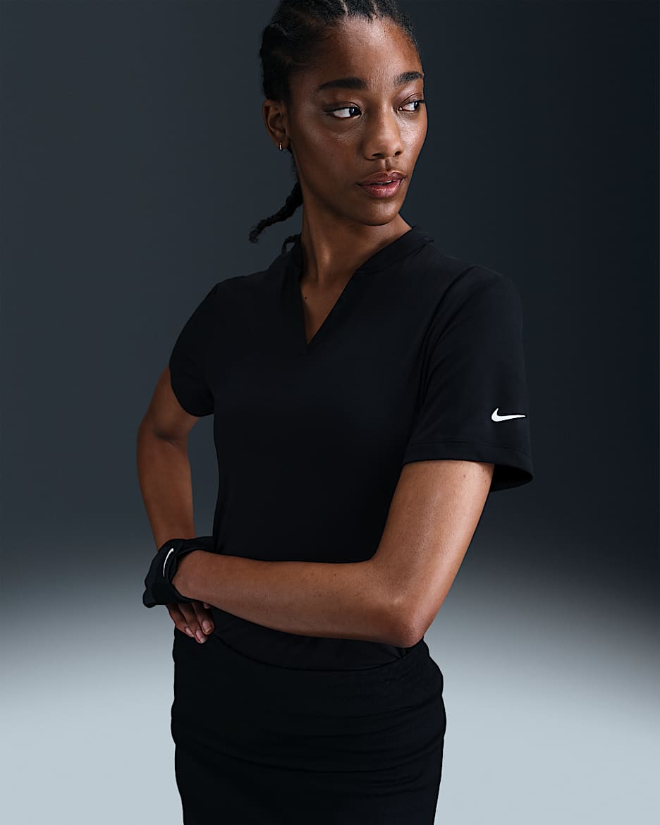 Polo de golf de manga corta Dri-FIT Blade para mujer Nike Tour - Negro/Negro/Blanco