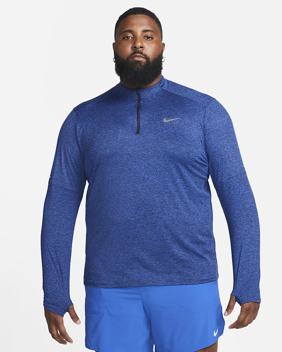 Camisola de running Dri-FIT com fecho até meio Nike para homem - Obsidian/Game Royal/Heather