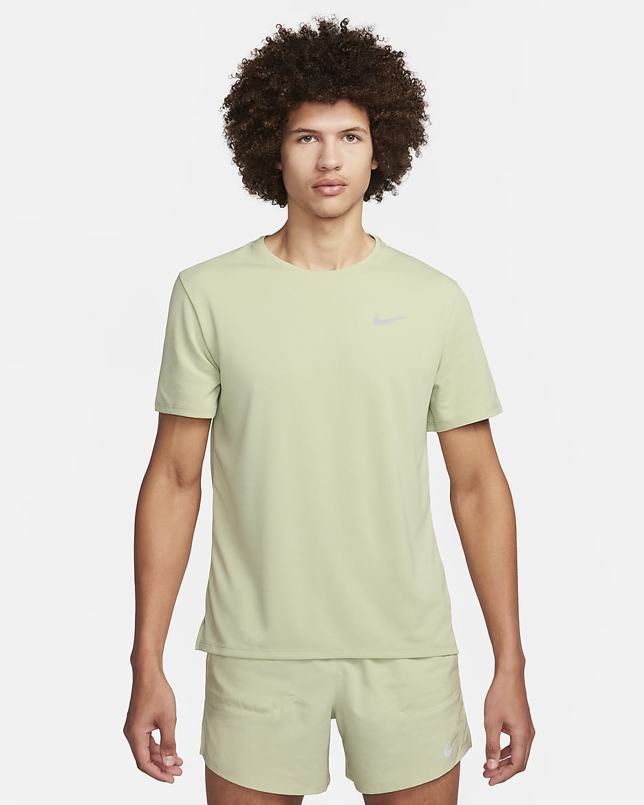 Nike Miler Dri-FIT UV kortermet løpeoverdel til herre - Sea Glass/Olive Aura/Heather