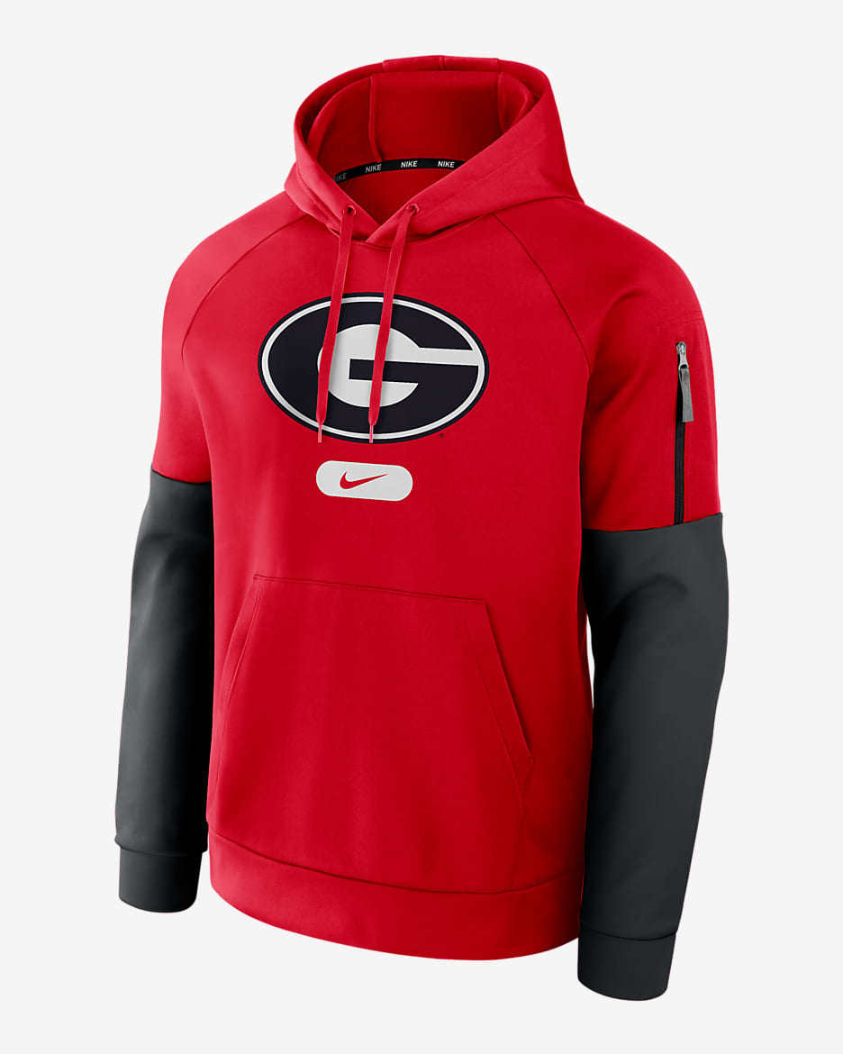 Sudadera con gorro sin cierre universitaria Nike Therma para hombre Georgia Bulldogs Fitness - Rojo universitario