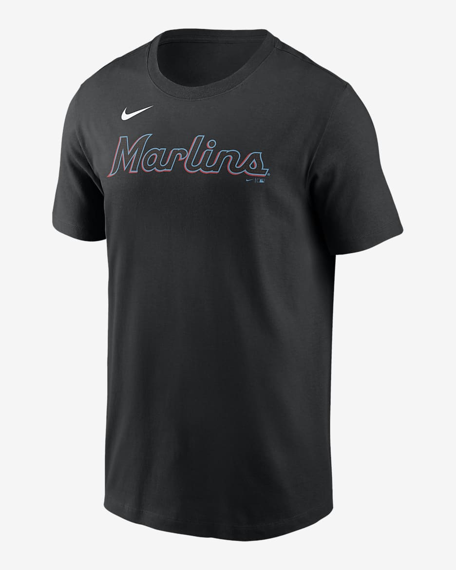 Playera Nike de la MLB para hombre Miami Marlins Fuse Wordmark - Negro