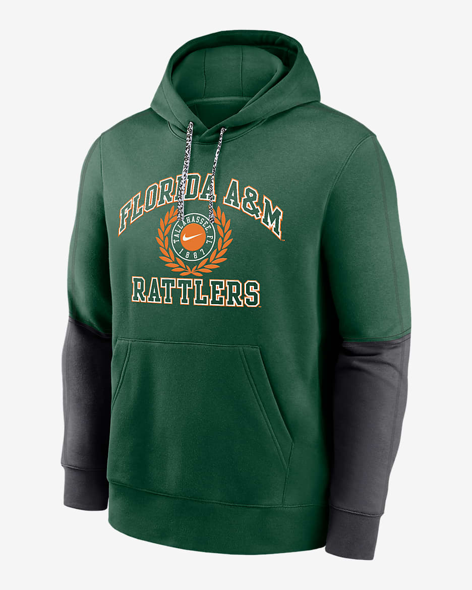 Sudadera con gorro sin cierre universitaria Nike para hombre Florida A&M Club Team Issue - Verde desfiladero