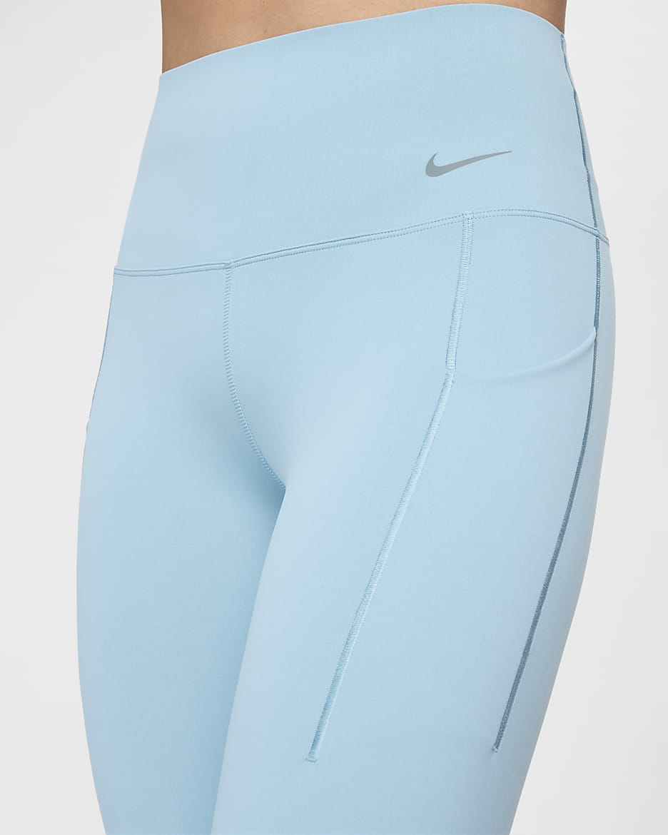 Leggings a todo o comprimento de cintura subida e suporte médio com bolsos Nike Universa para mulher - Turquesa Denim/Preto