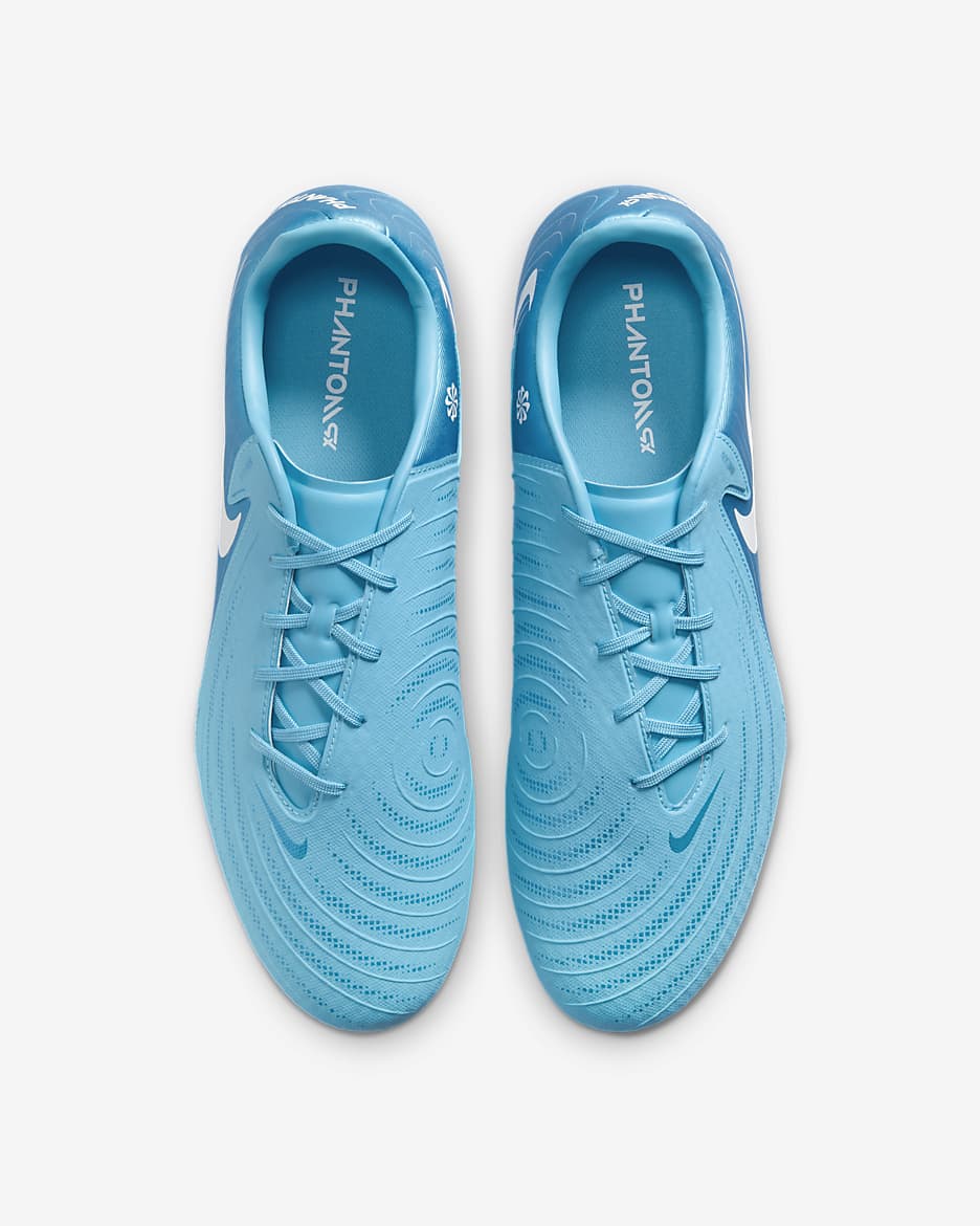 Chaussure de foot à crampons basse pour terrains gras Nike Phantom GX 2 Academy - Blue Fury/Blanc