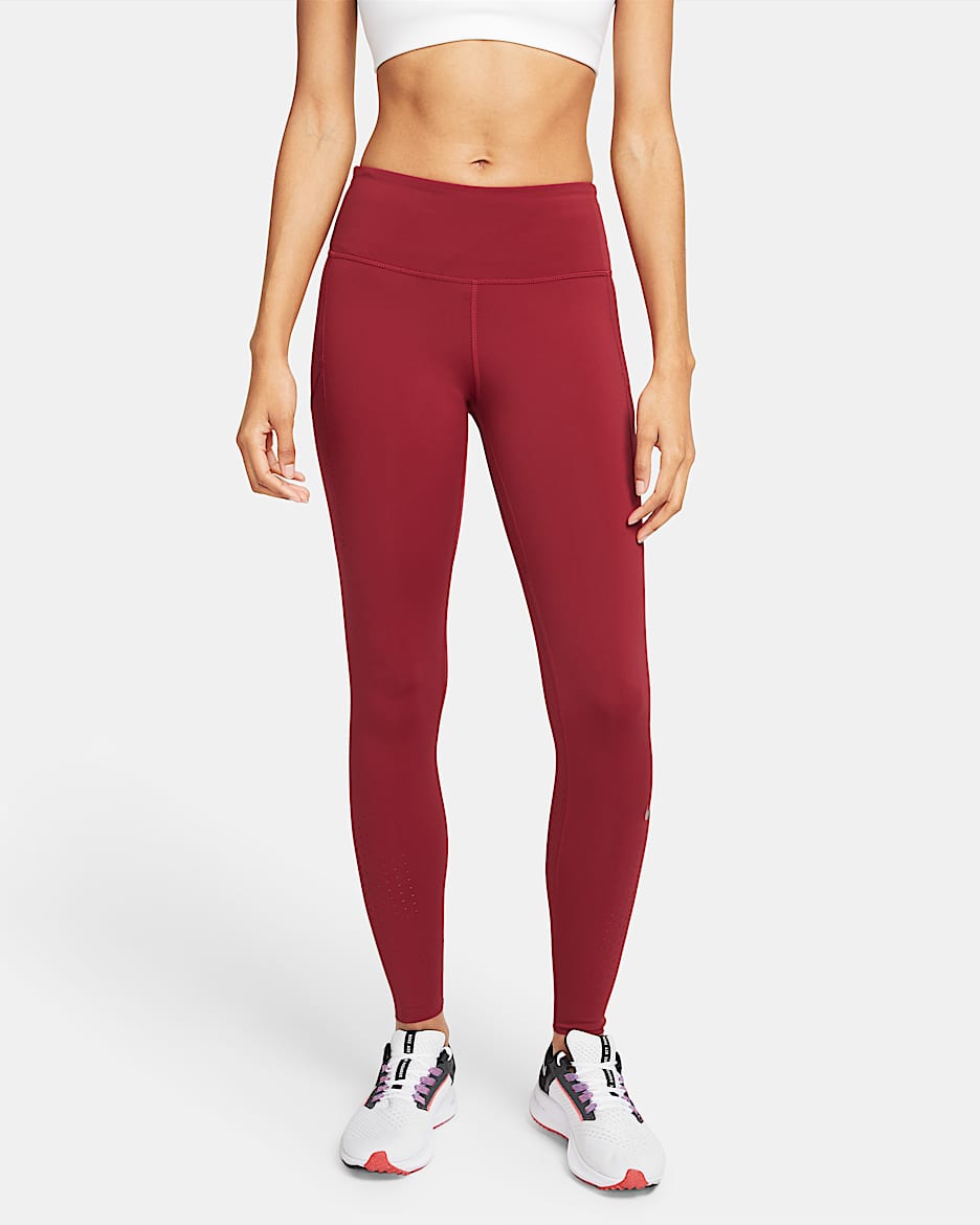 Nike Epic Luxe Legging met halfhoge taille en zakje voor dames - Pomegranate