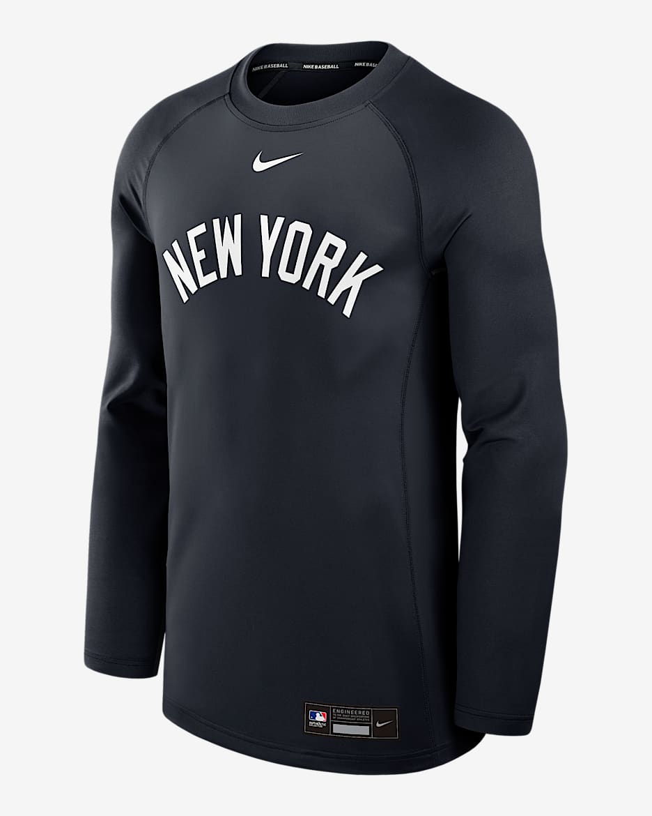 Sudadera de cuello redondo sin cierre Nike Dri-FIT de la MLB para hombre New York Yankees Authentic Collection Game Time - Azul marino