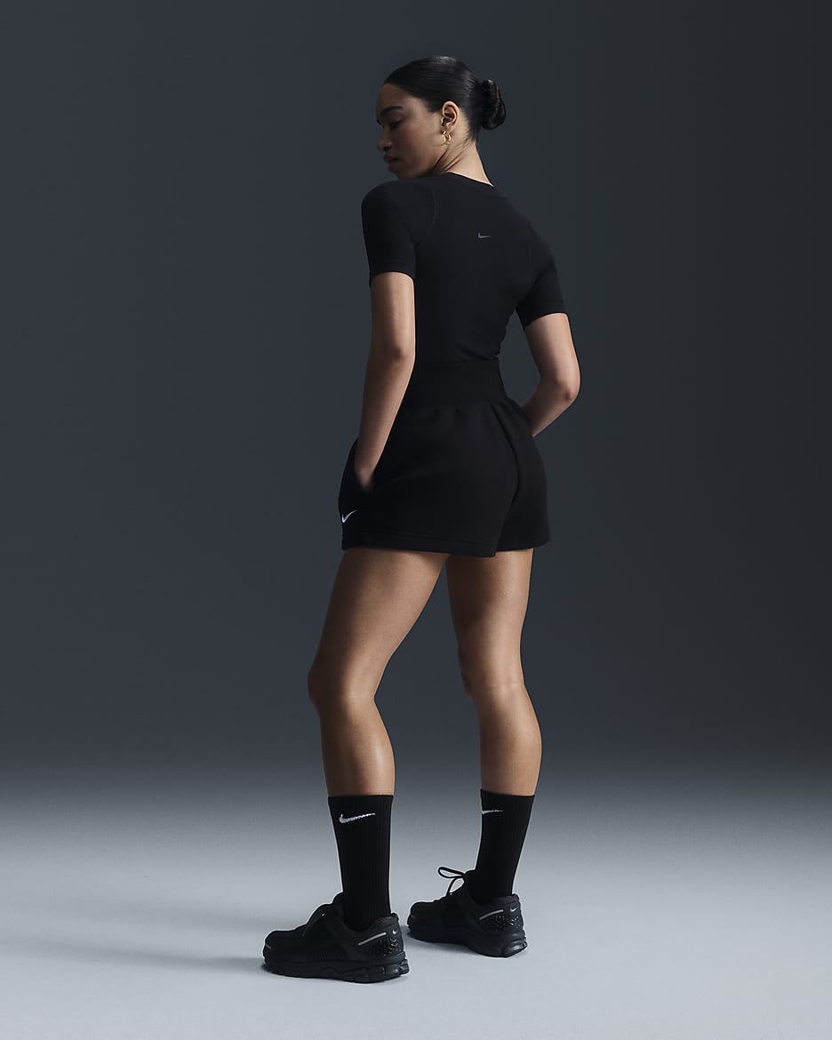 Shorts dal fit ampio a vita alta Nike Sportswear Phoenix Fleece – Donna - Nero/Sail