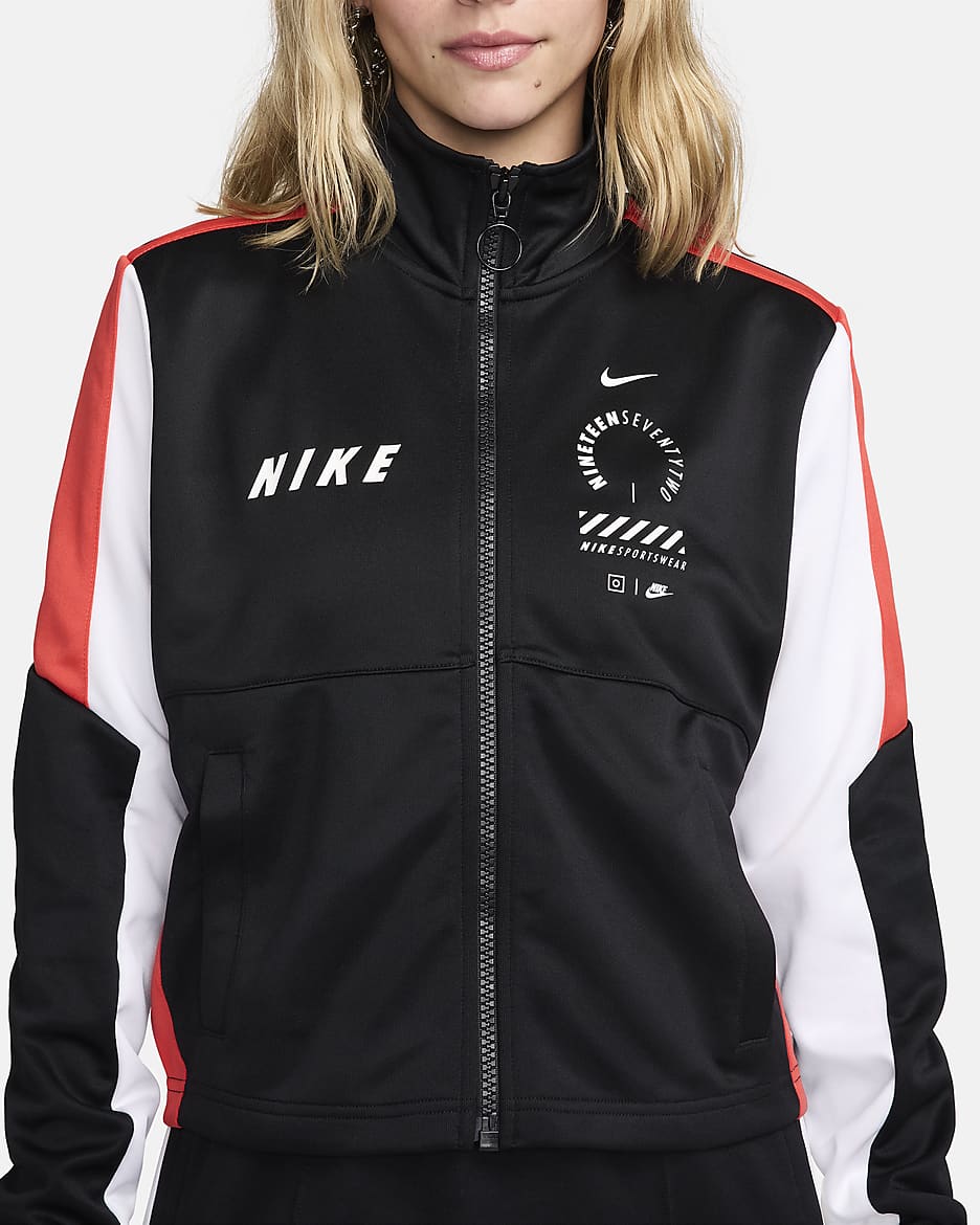 Nike Sportswear Women's Tracksuit Top - Black/Light Crimson/White