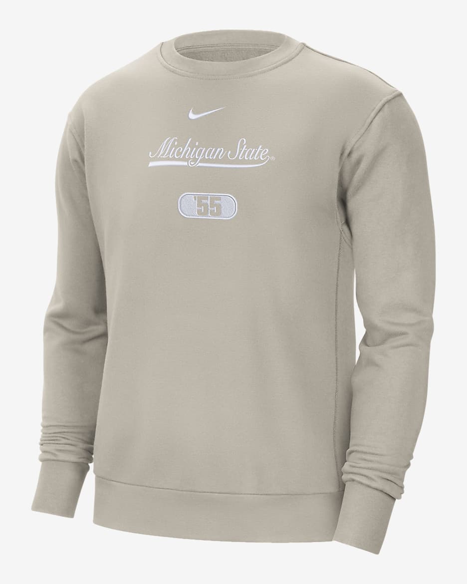 Michigan State Men's Nike College Crew-Neck Sweatshirt - Cream II/White/Pro Green/White